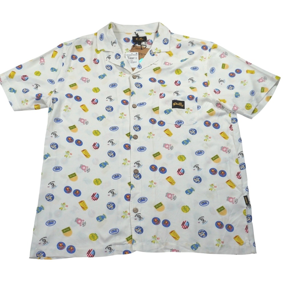 Stan Ray Tour Shirt Mens XL White NEW Fruits AOP Rayon Short Sleeve‎ Button Up